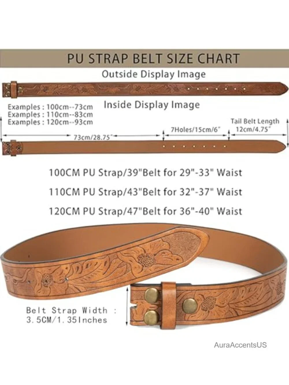 Vintage Western Belt Strap without Buckle Longhorn Bull Embossed Cowboy Belt
